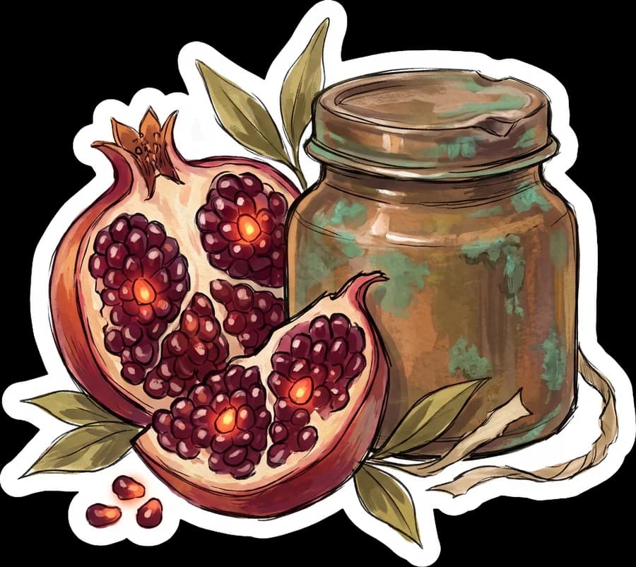 Pomegranate and bronze jar